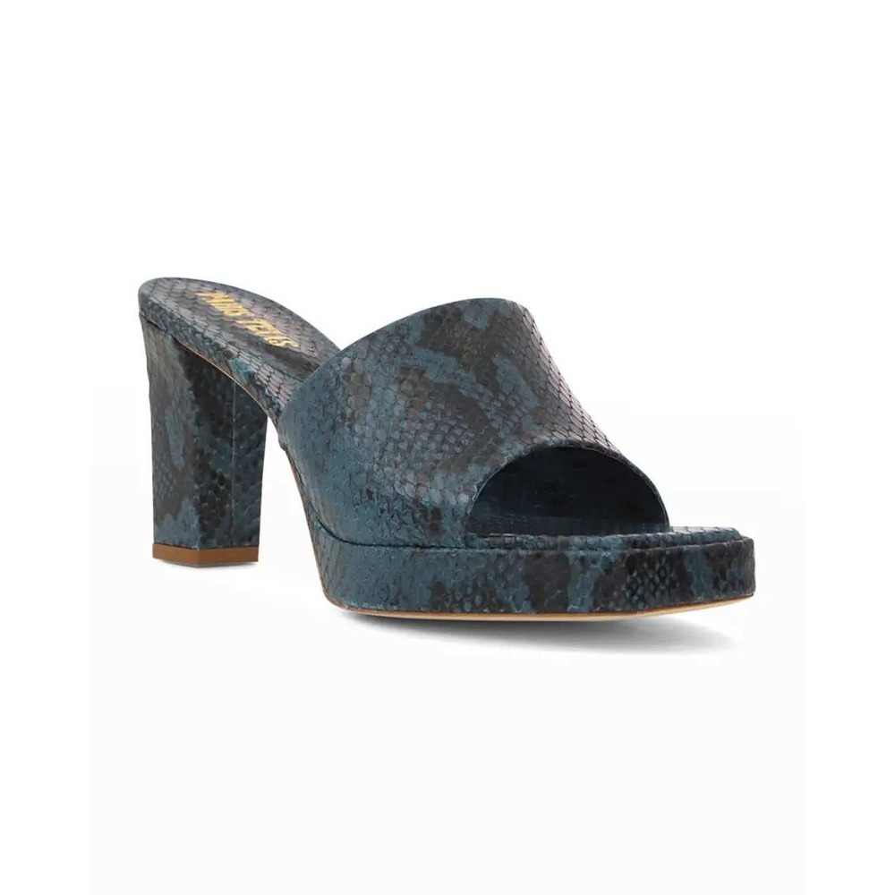 Paris Texas Milena Platform Mules Teal Snakeskin Platform Sandals Sz 36 / 6